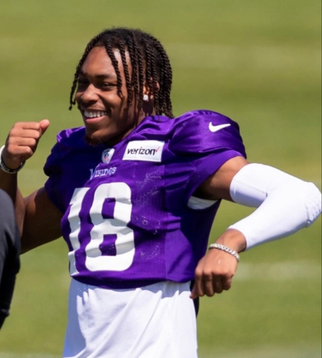 Justin Jefferson smiles during Minnesota Vikings training camp