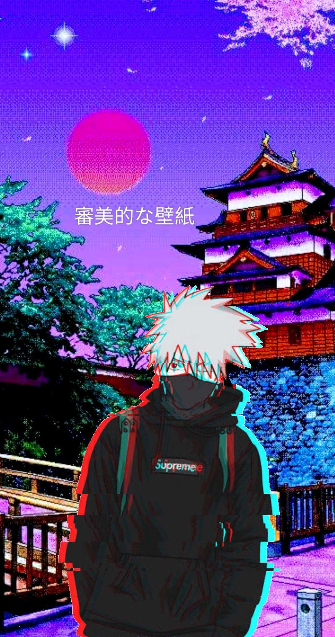 Japanese Kakashi Drip Anime Background Wallpaper