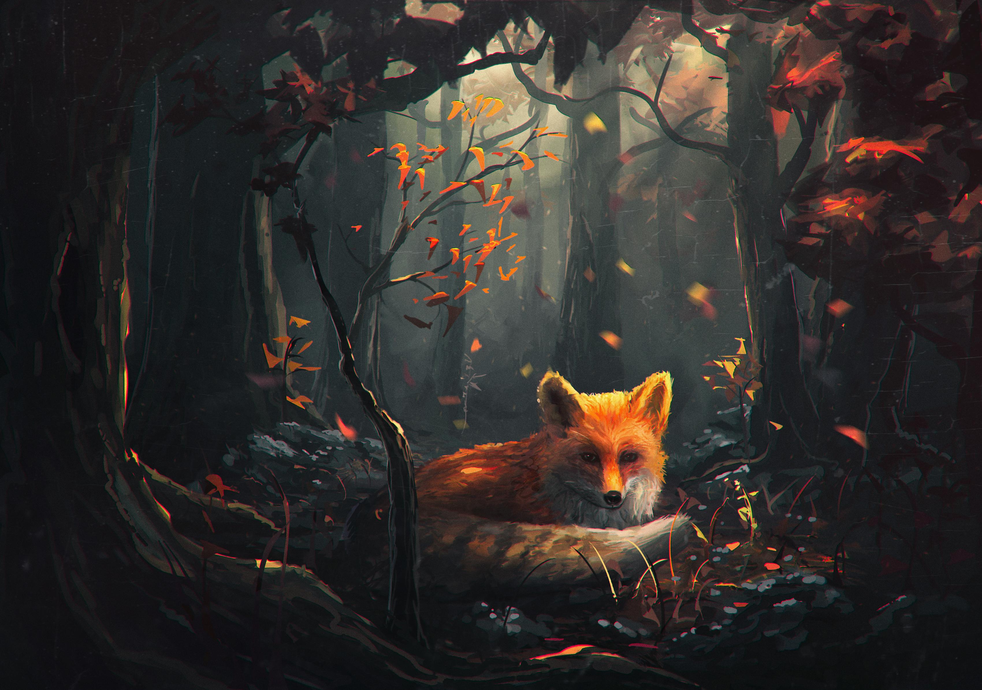 Red Fox In Autumn Forest