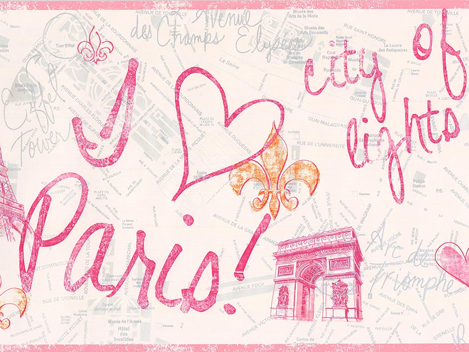 Paris City Of Love And Lights Wide Red Pink On White Wallpaper