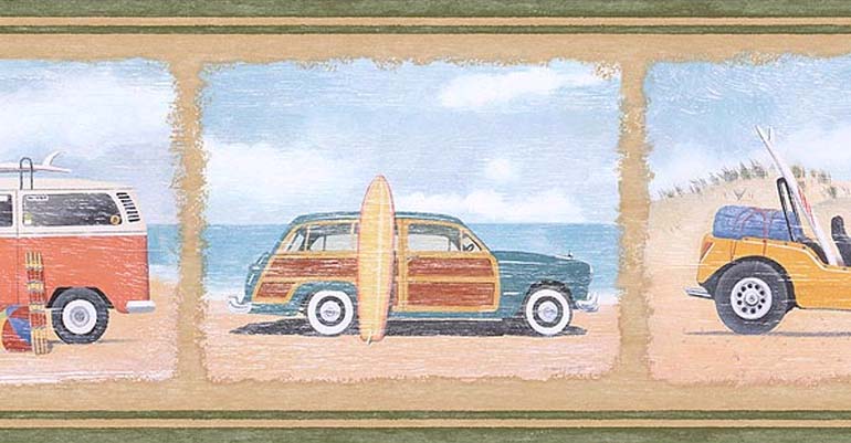 Details About Ford Woody Car Beach Surf Wallpaper Border Pb58006b