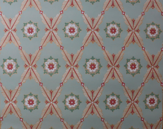 1930s Vintage Wallpaper Pink and Green by HannahsTreasures 570x451