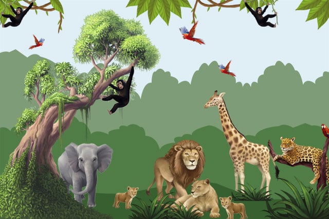 Jungle Mural for Kids Room Walls Jungle Theme Room Idea 640x427