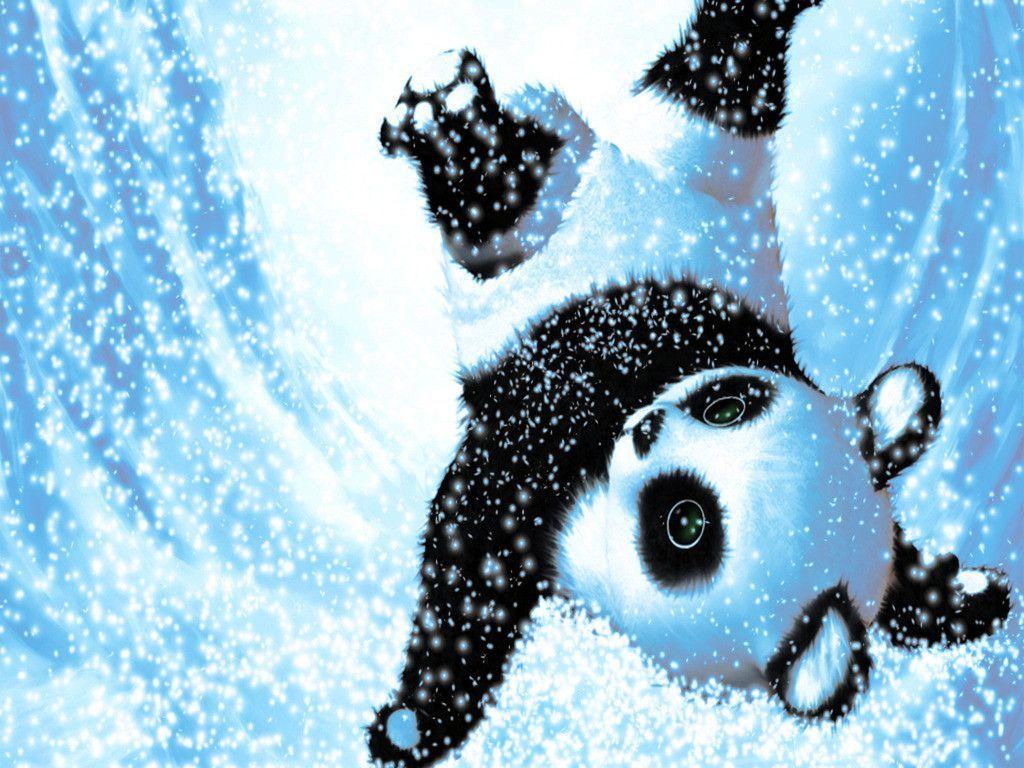 Cute Panda Background Cartoon In Snow