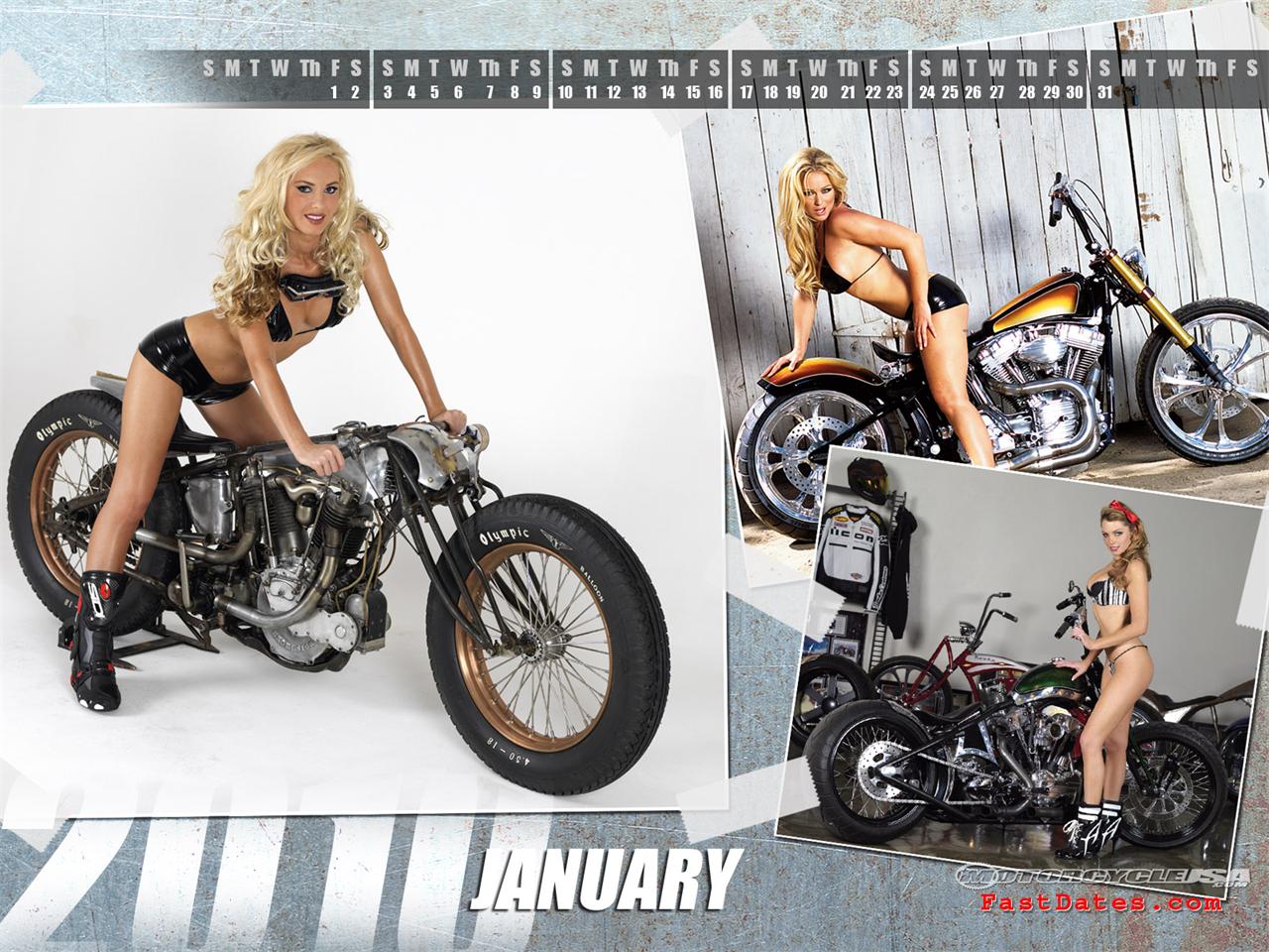 January Pin Up Girl Calendars Of Motorcycle