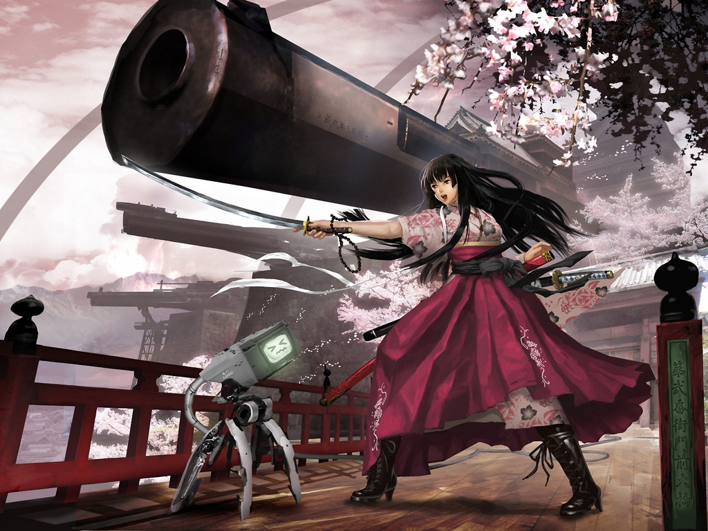 Download wallpaper 1024x768 ninja guy katana anime art cartoon  standard 43 hd background