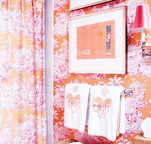 Toile Wallpaper Pink And Orange