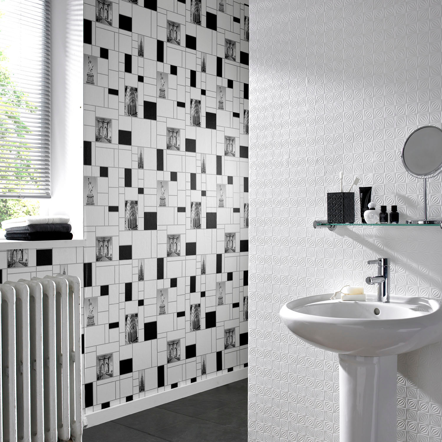 Contour NYC Tile Wallpaper in Black 10m Roll Next Day Delivery