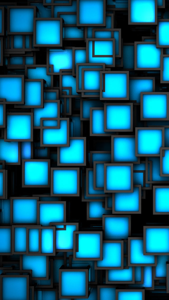 3d Blue Neon Cubes Wallpaper iPhone