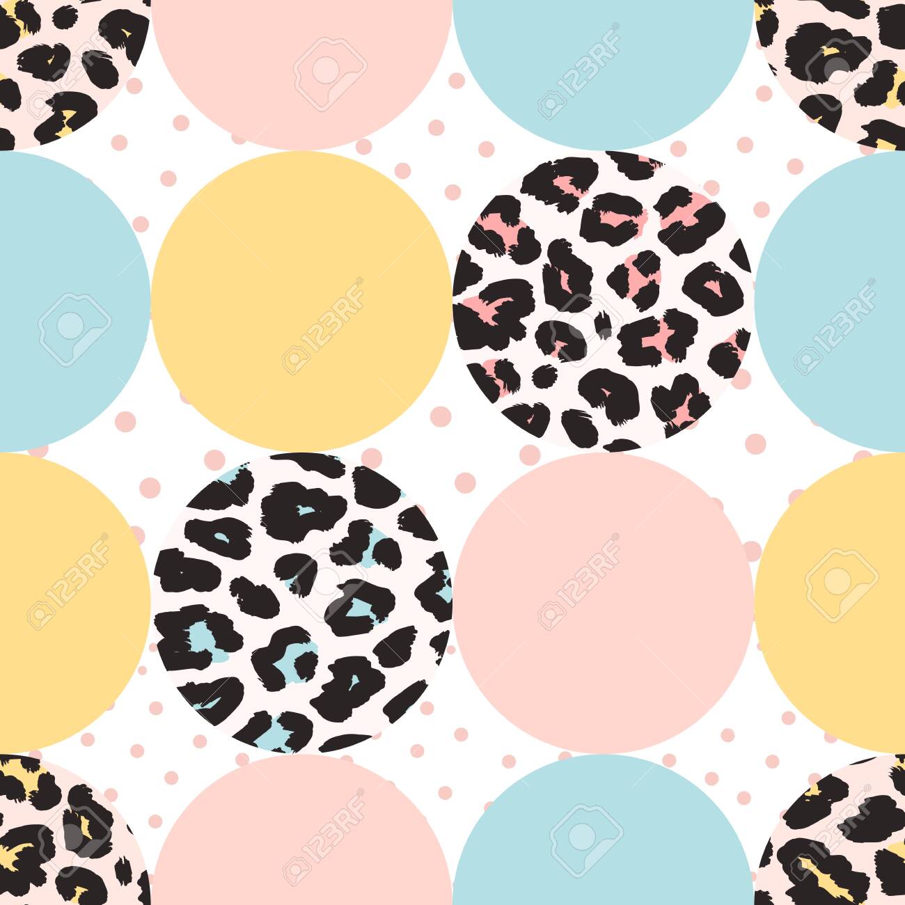 Vector Seamless Pattern With Leopard Print Colorful Circles And