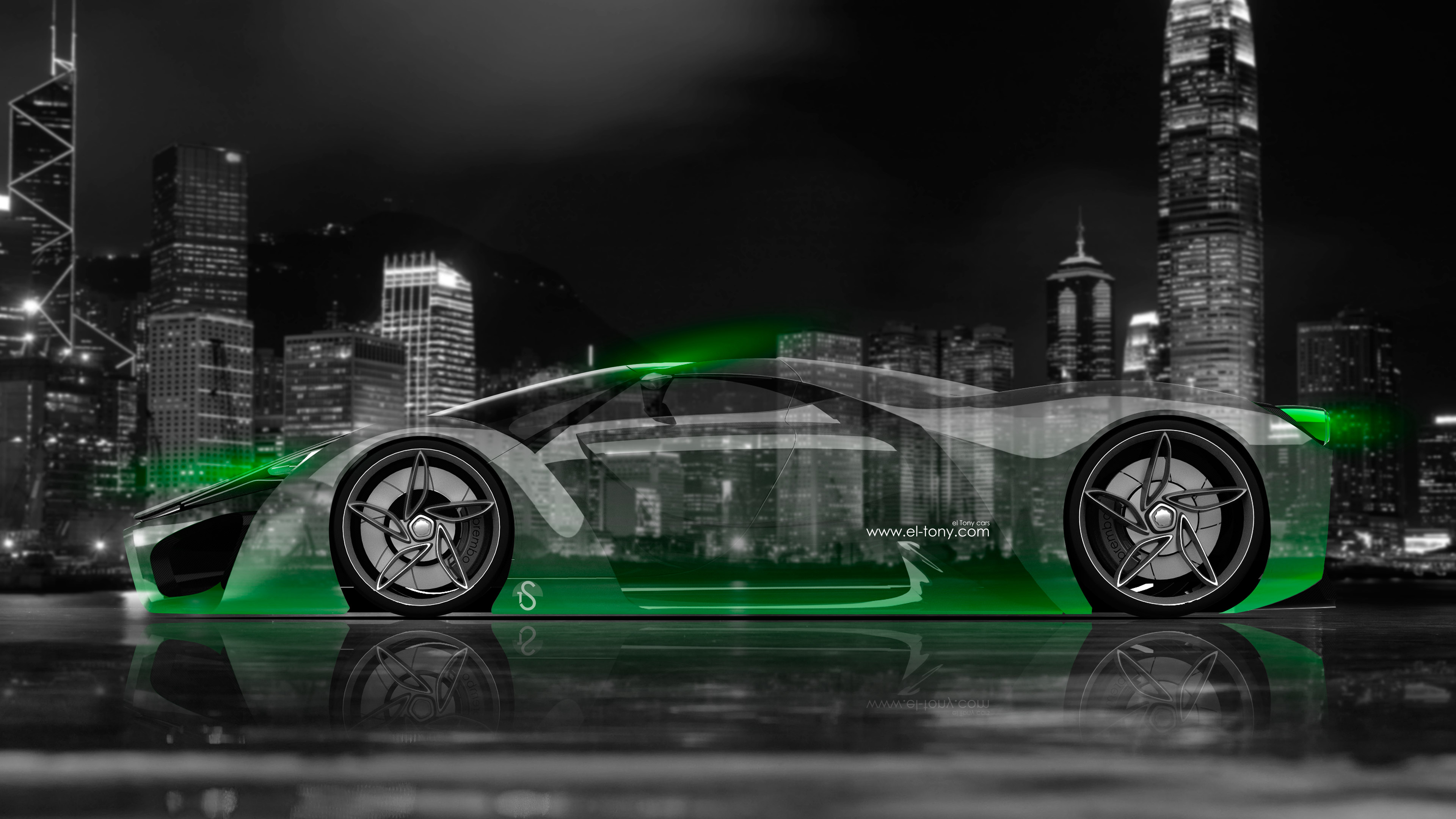 Ferrari F80 Side Crystal City Car Green Neon 4k Wallpaper Design