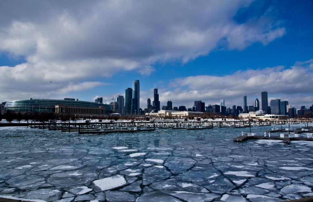 Chicago Usa Illinois America Zdniya Skyscrapers Ice Port Winter