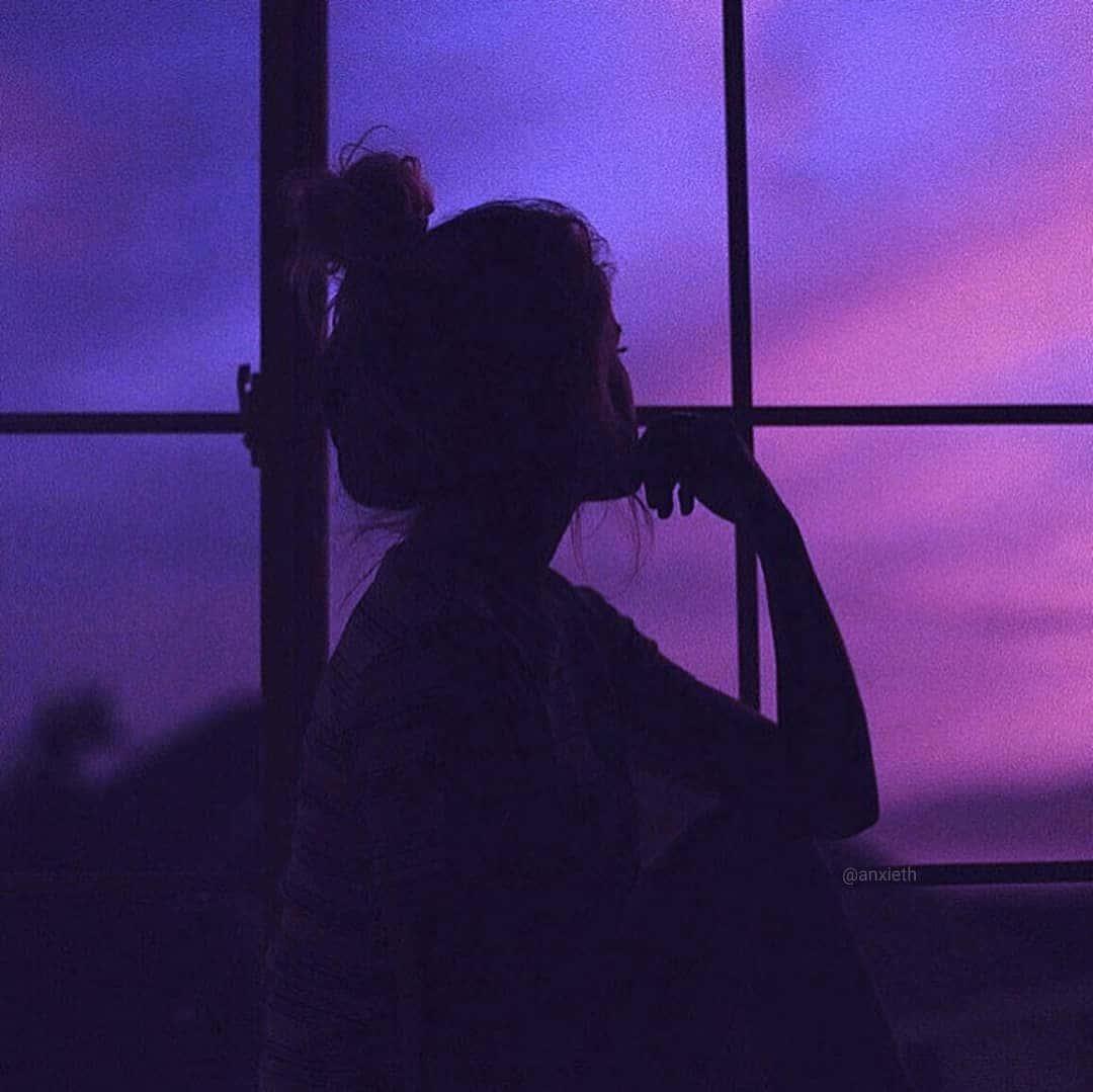 Purple Aesthetic Sky With Woman S Shadow By Window