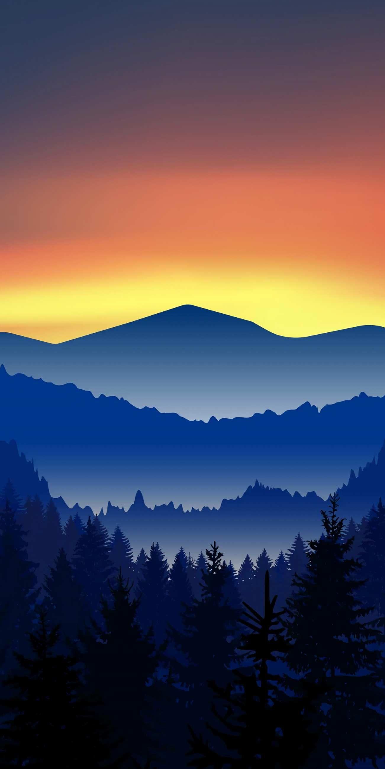 Minimal Mountains Forest Nature iPhone Wallpaper