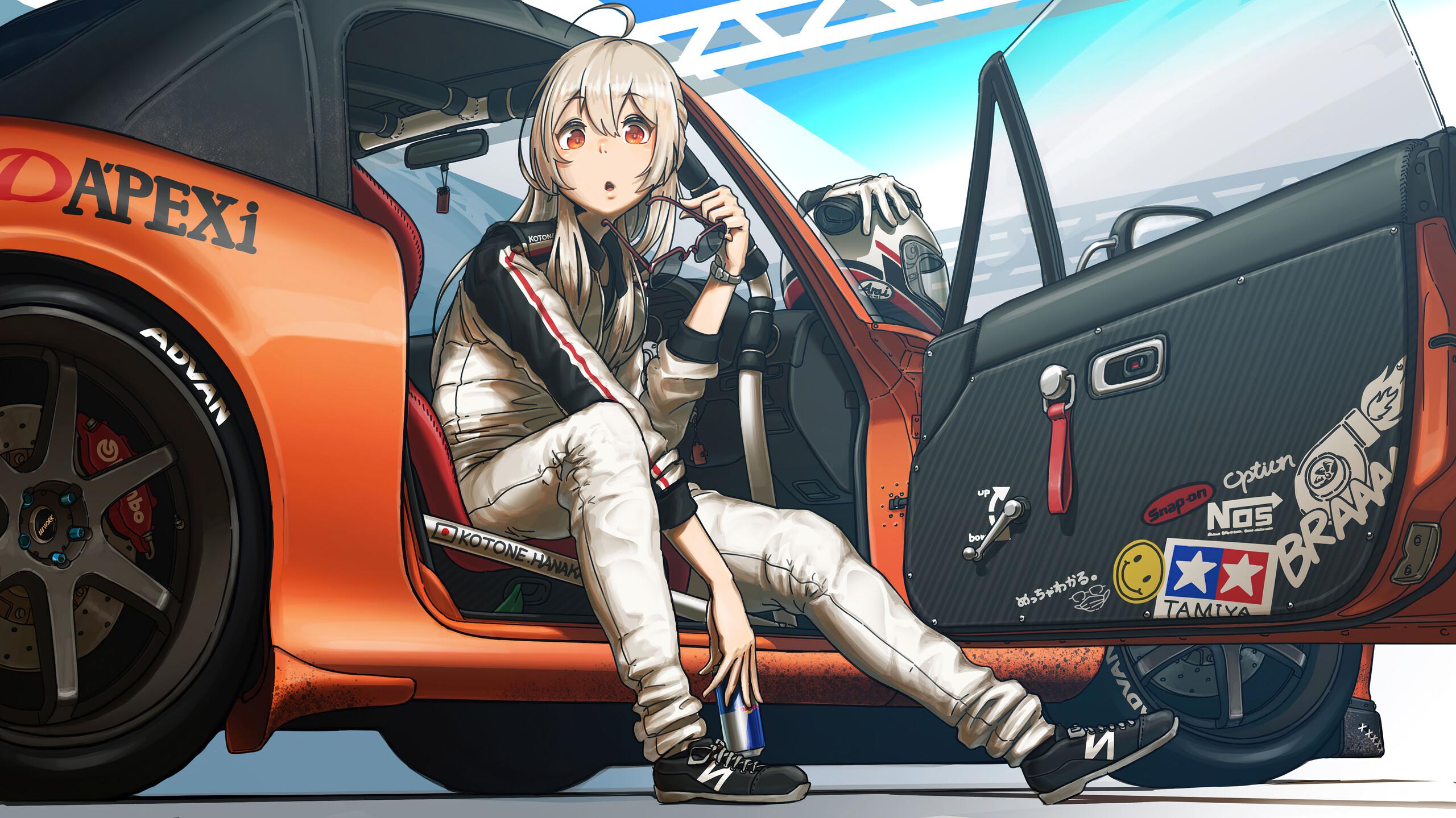 Anime Girl Racing Car Art 4K Phone iPhone Wallpaper 4670b