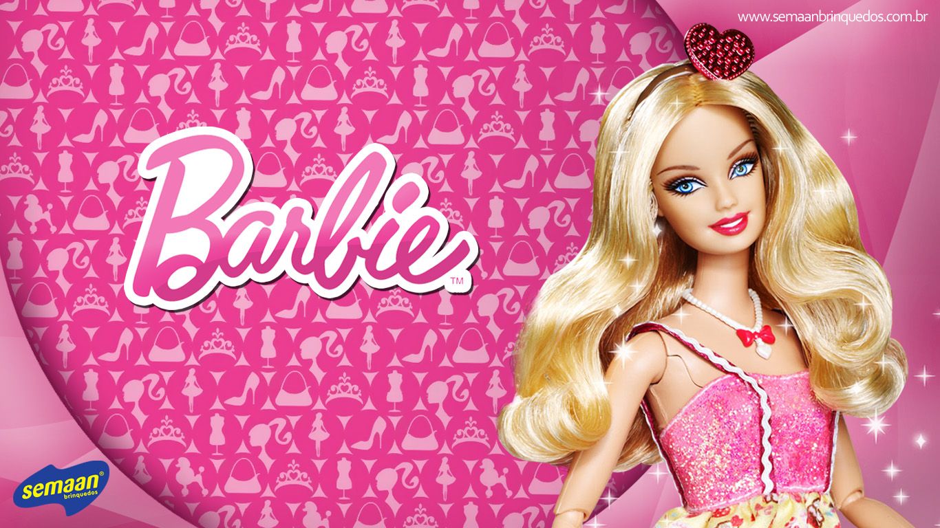 Barbie Doll on Pink Background with Fashion Icons