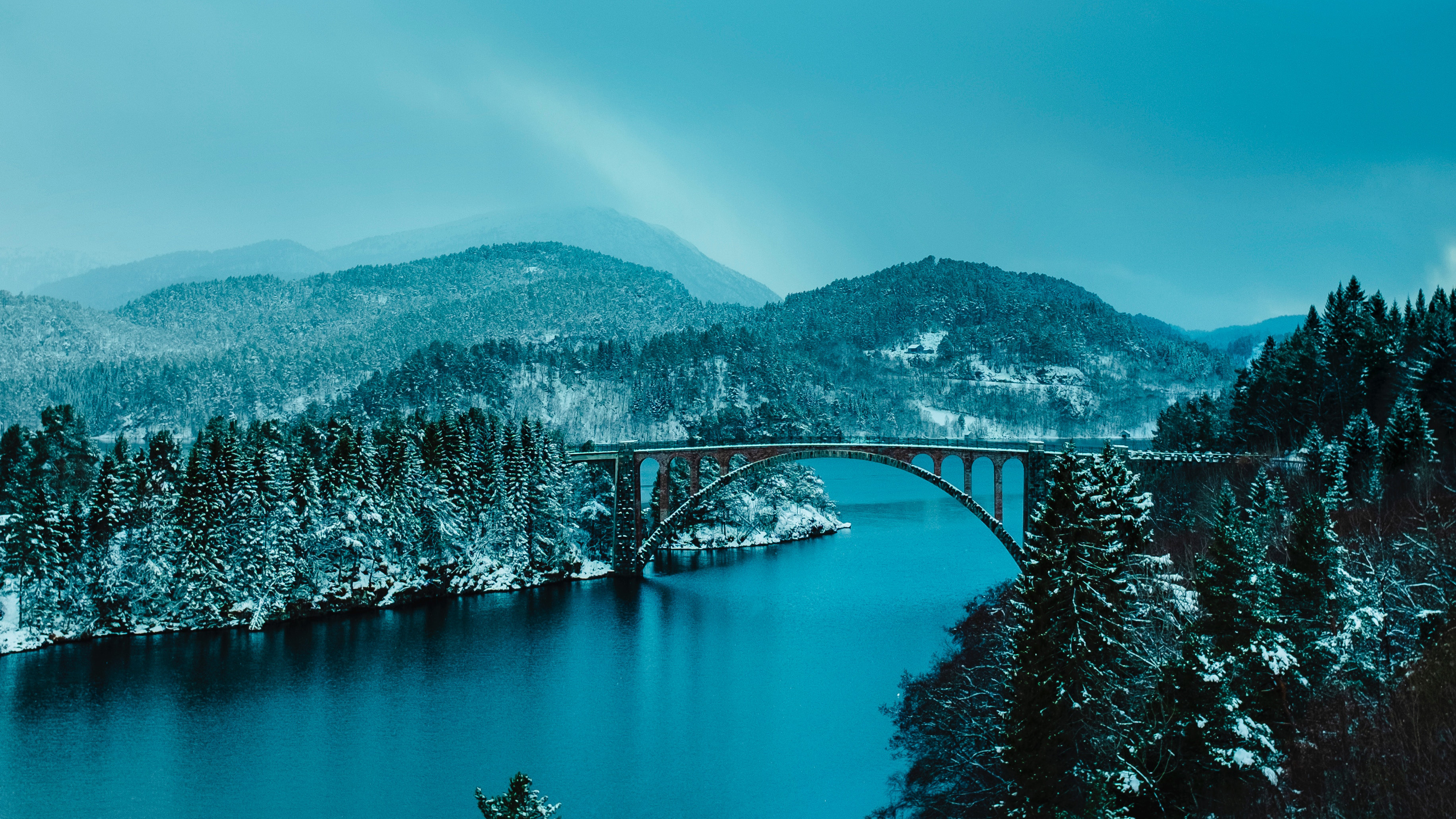 Beautiful Bridge Between Lake In Forest 4k Wallpaper HD Nature