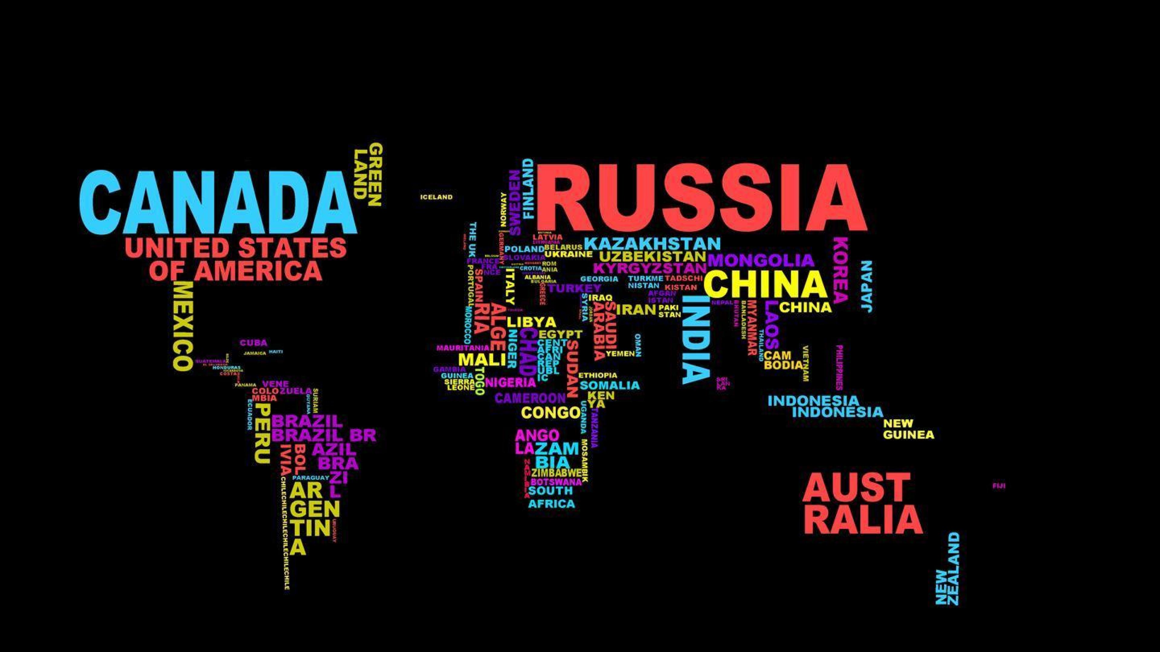 Russia Typography Map Word Clouds Colorful HD Wallpaper