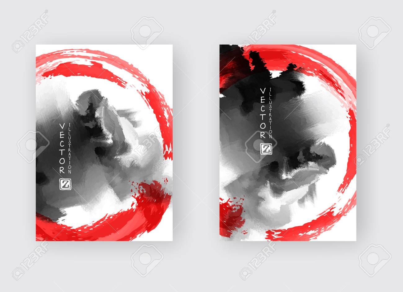 Red And Black Abstract Background Set With Ink Splats Japanese