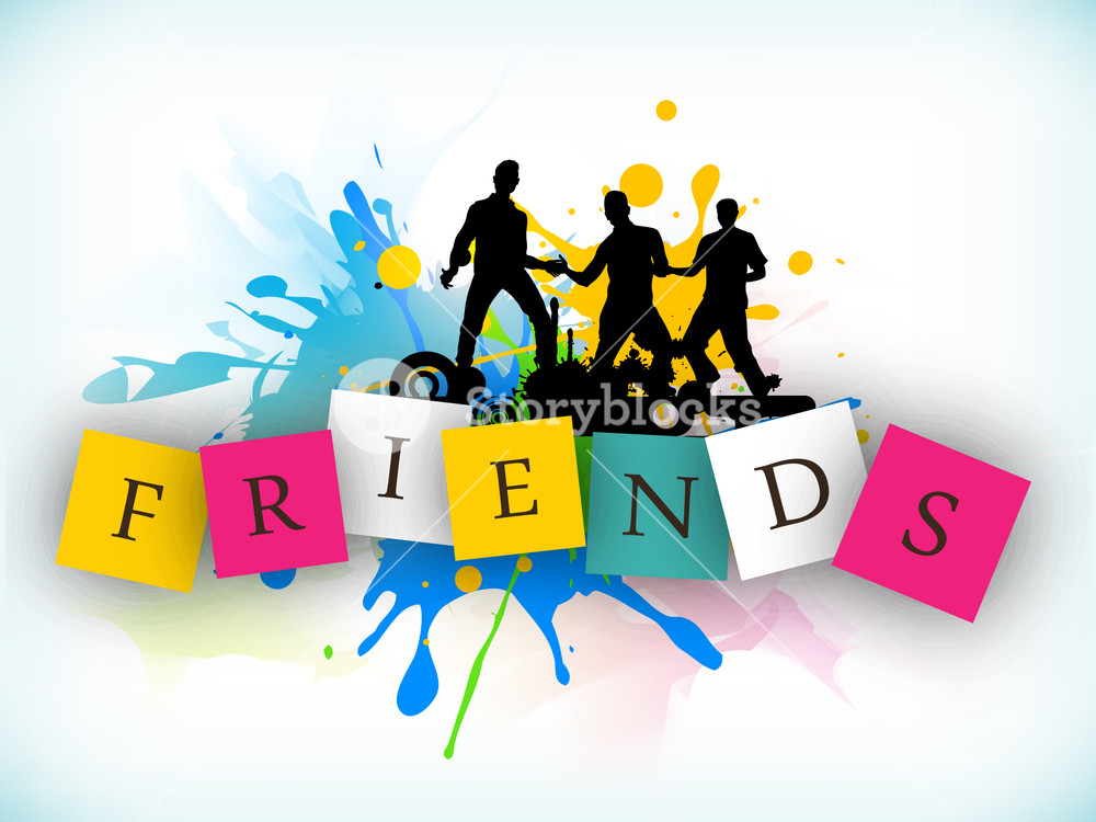 Happy Friendship Day Background With Silhouette Of Friends