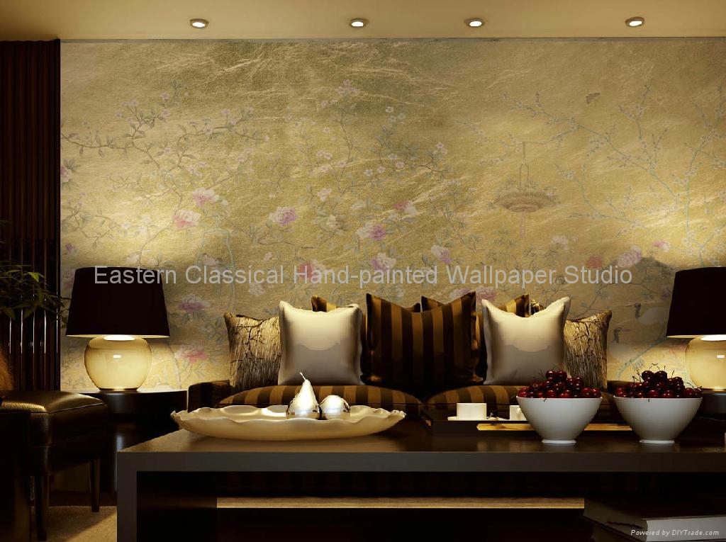 Free download hand painted wallpaper silk wall coverings plum blossom