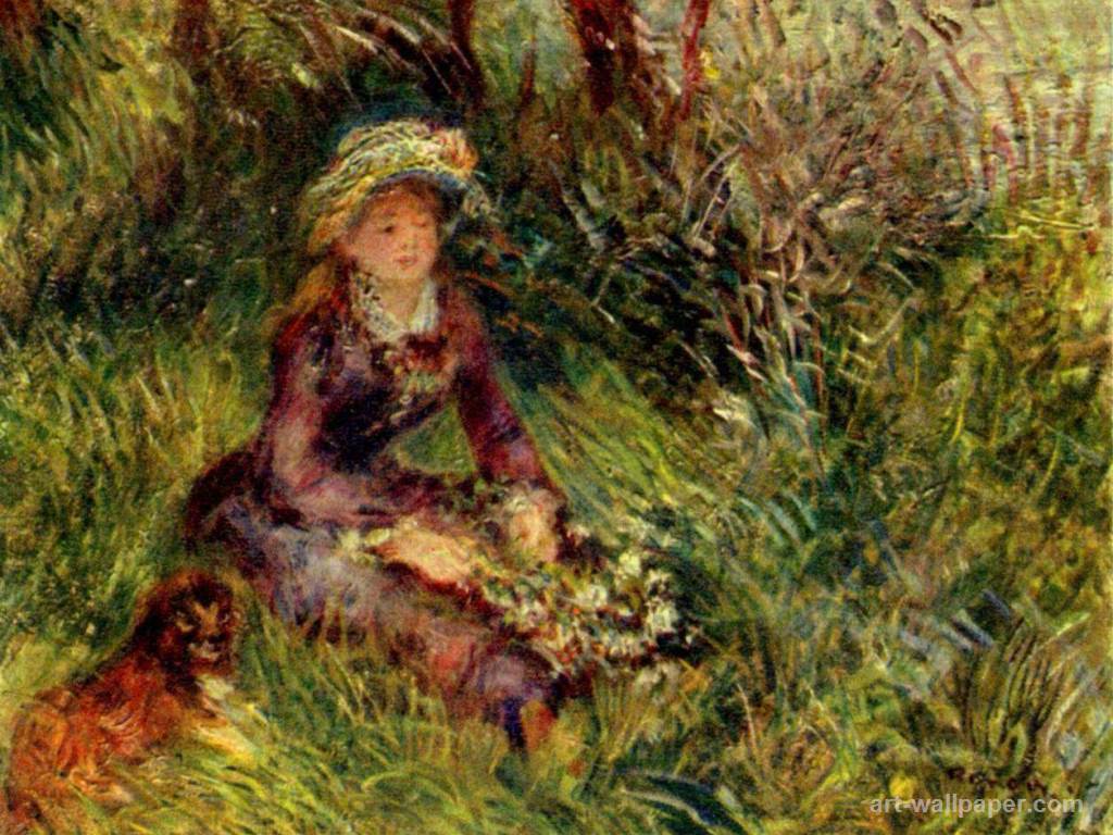 Renoir Woman With A Dog Pierre Auguste Wallpaper