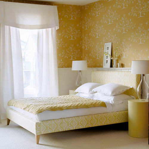 Modern Tree Wallpaper Lovely Yellow White Bedroom Col