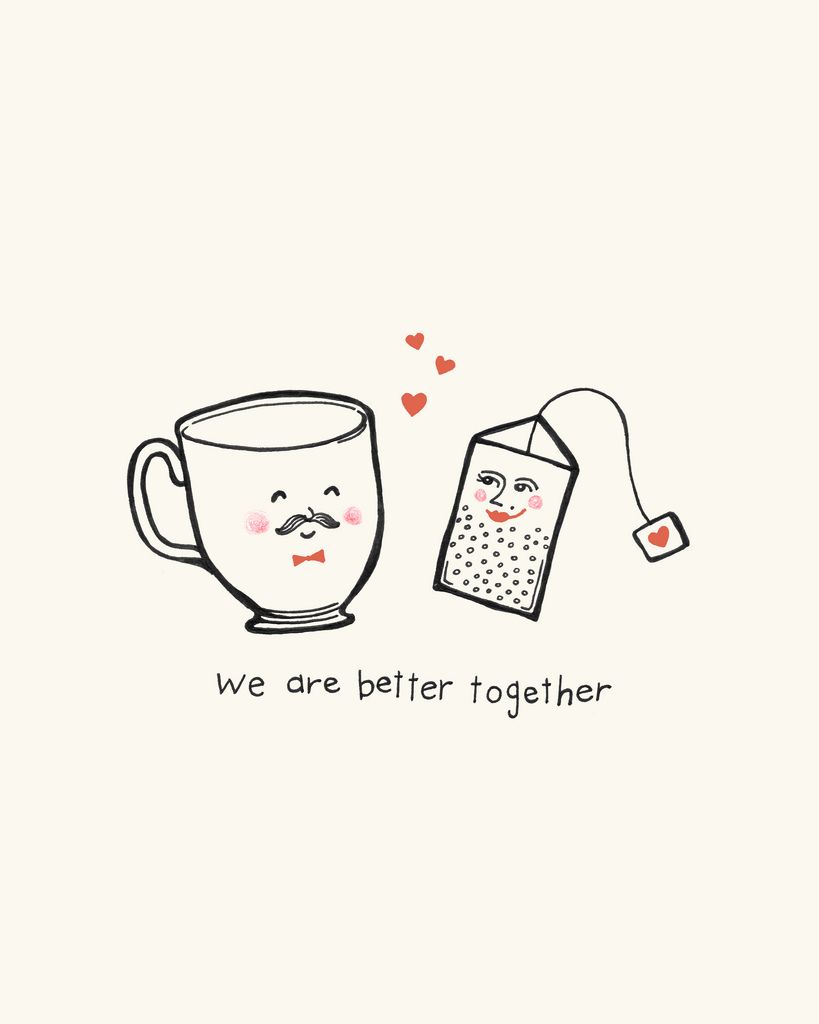 Teacup And Teabag We Are Better Together Wallpaper Kahve