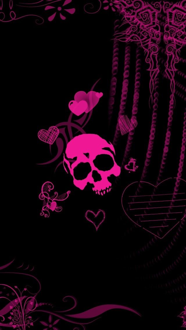 Pink and Black iPhone Wallpaper Pink Skull Love Heart iPhone 5 5S