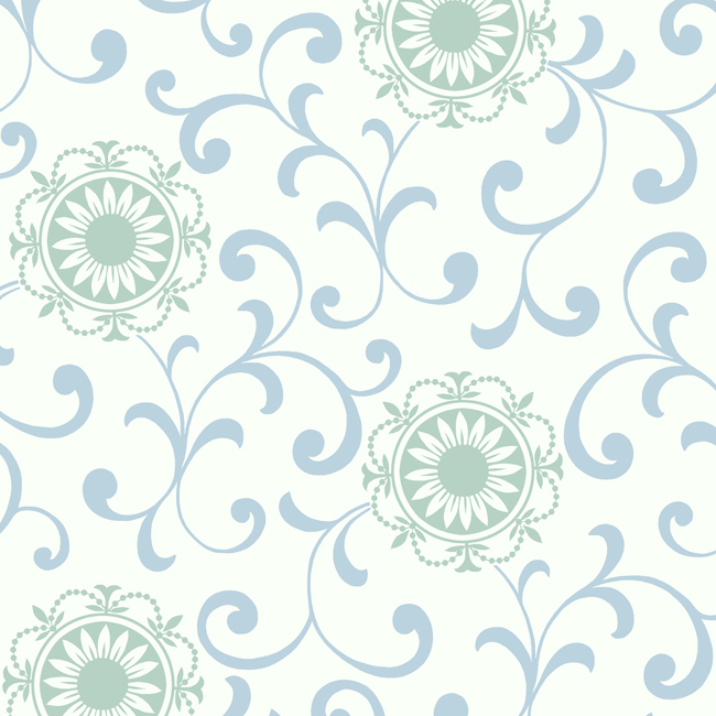 Mint And Blue Medallion Scroll Wallpaper Rosenberryrooms