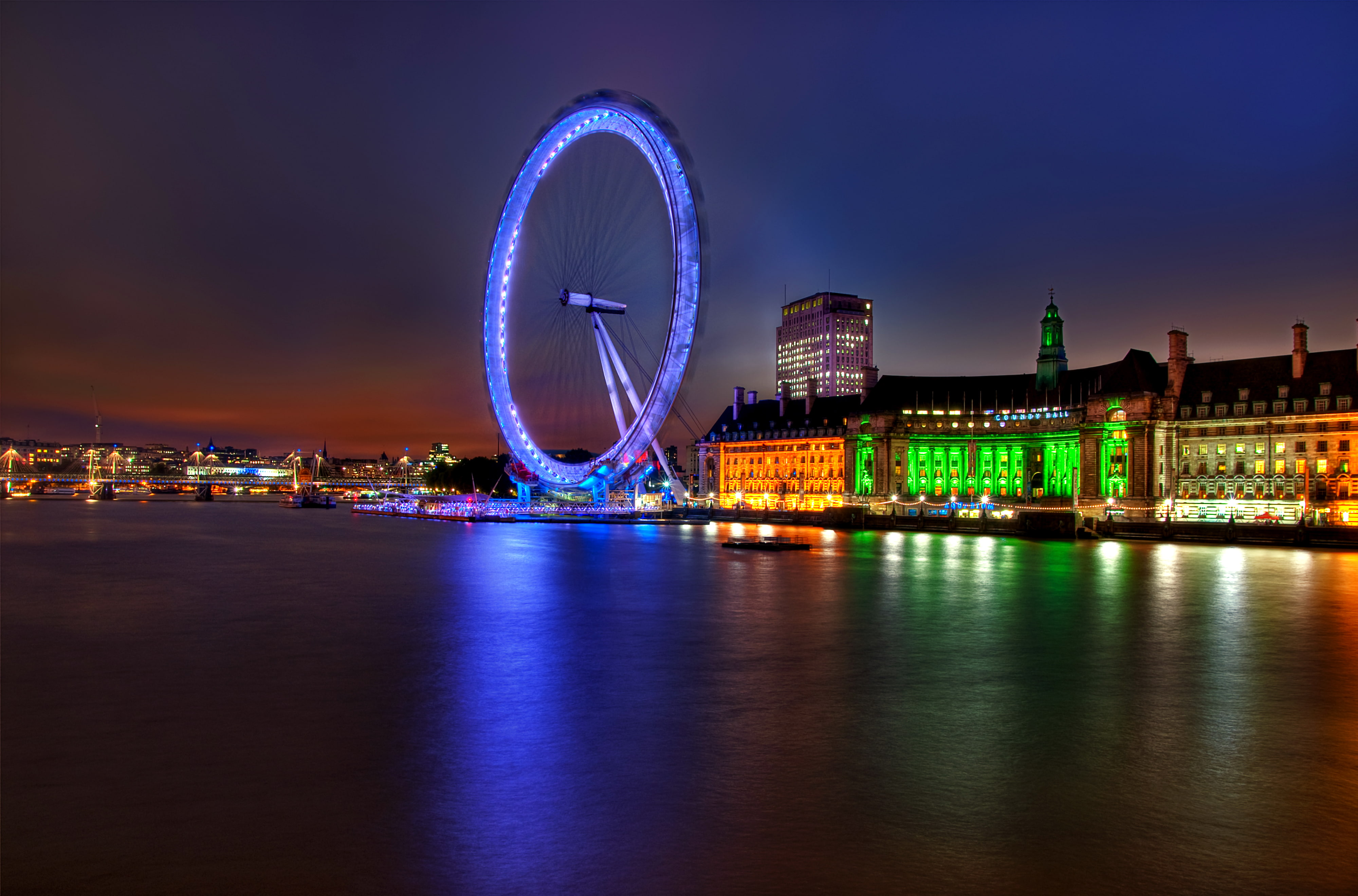 Ferris Wheel Thames The Evening England 4k River Lights Capital Architecture Great Wallpaper
