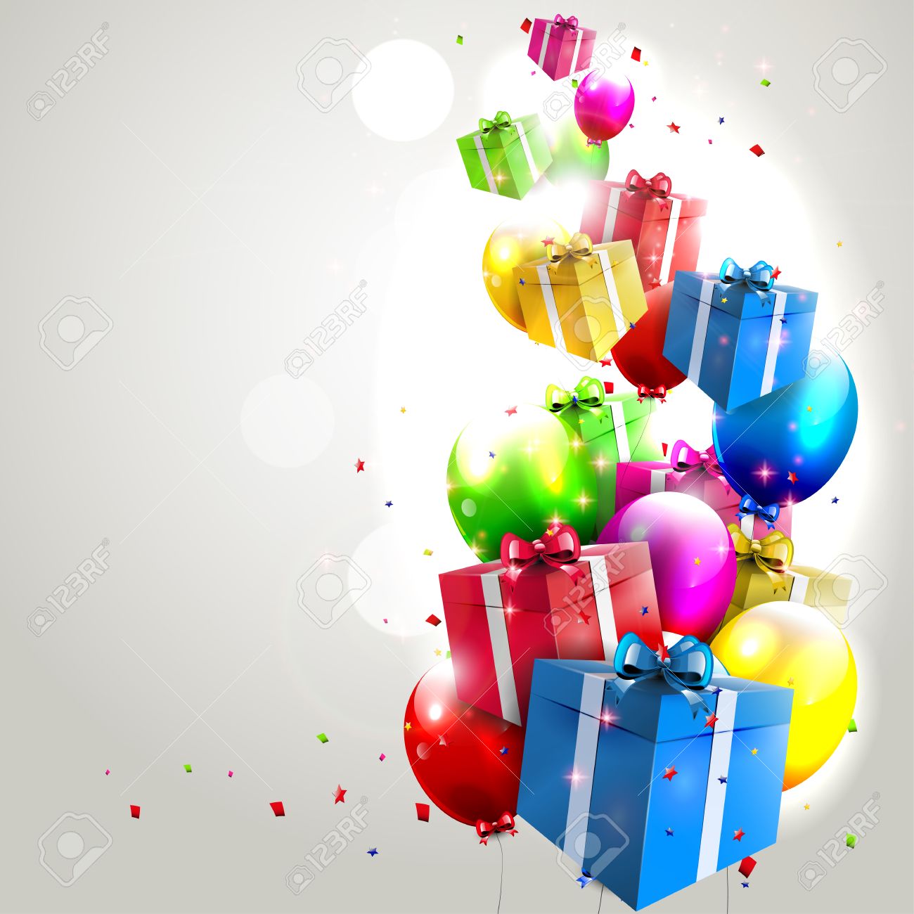 Modern BirtHDay Background With Colorful Balloons And Gifts