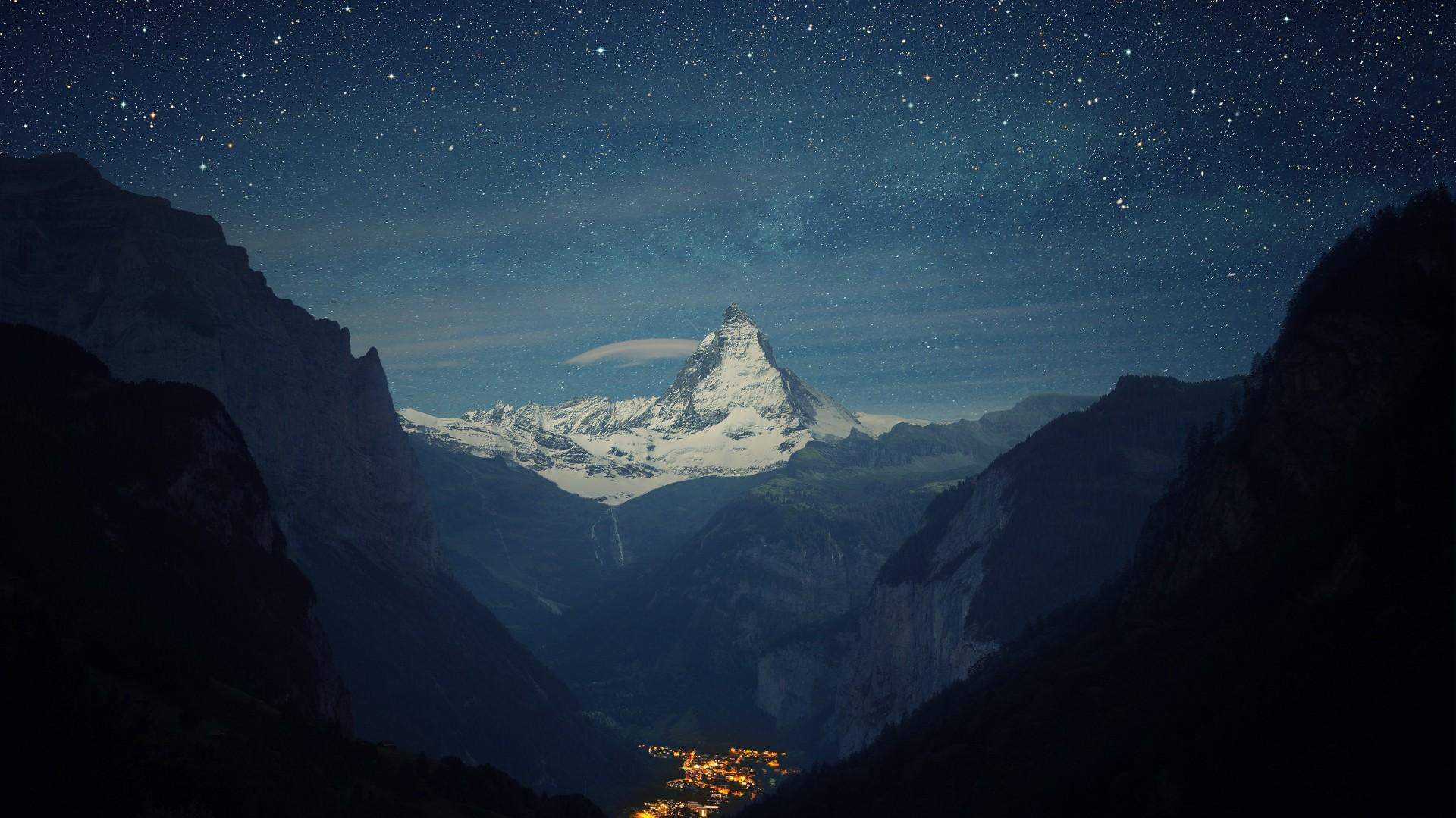 Wallpaper Switzerland 4k 5k wallpaper Alps mountains stars
