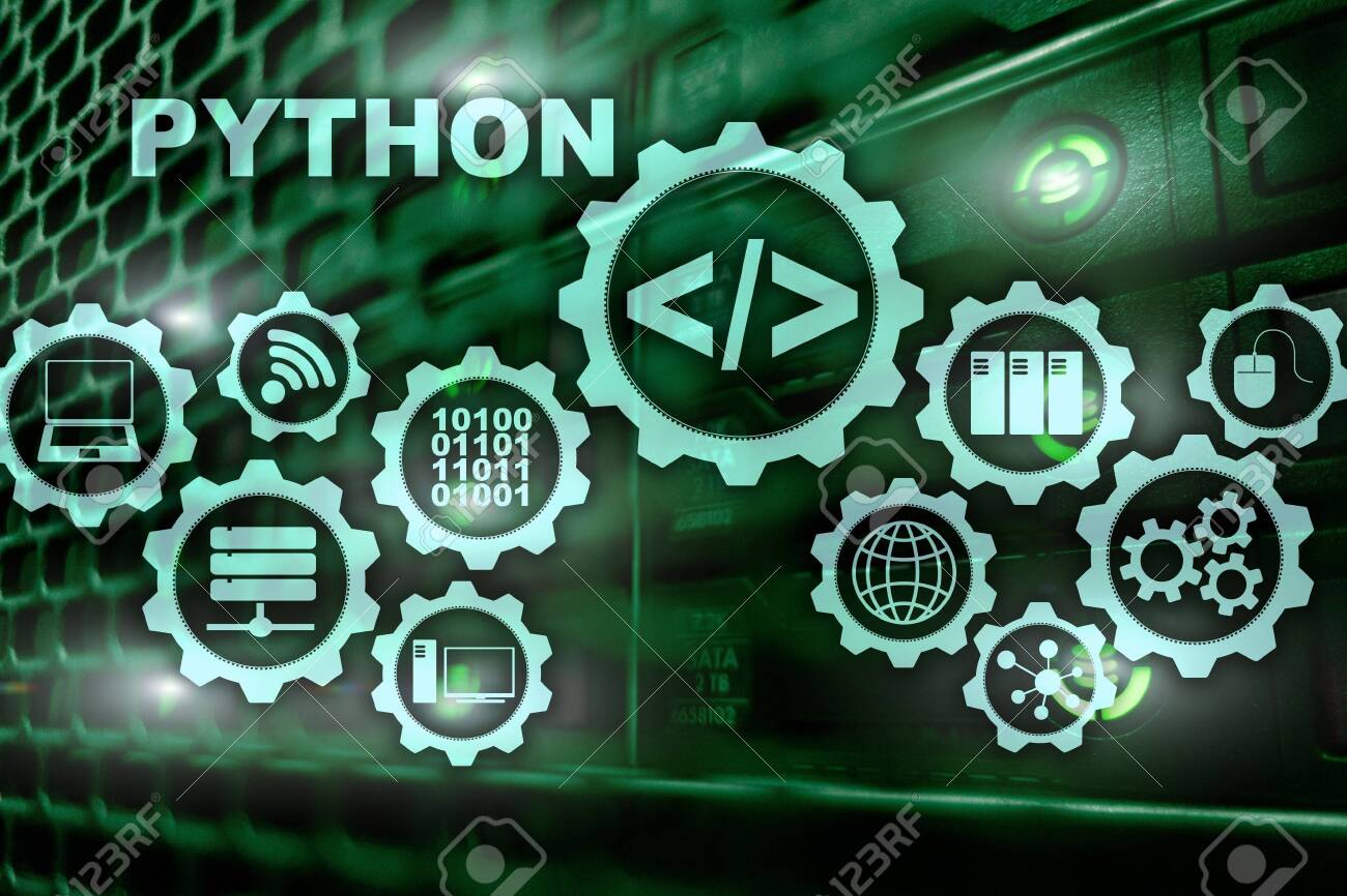 Python Programming Language On Server Room Background Programing
