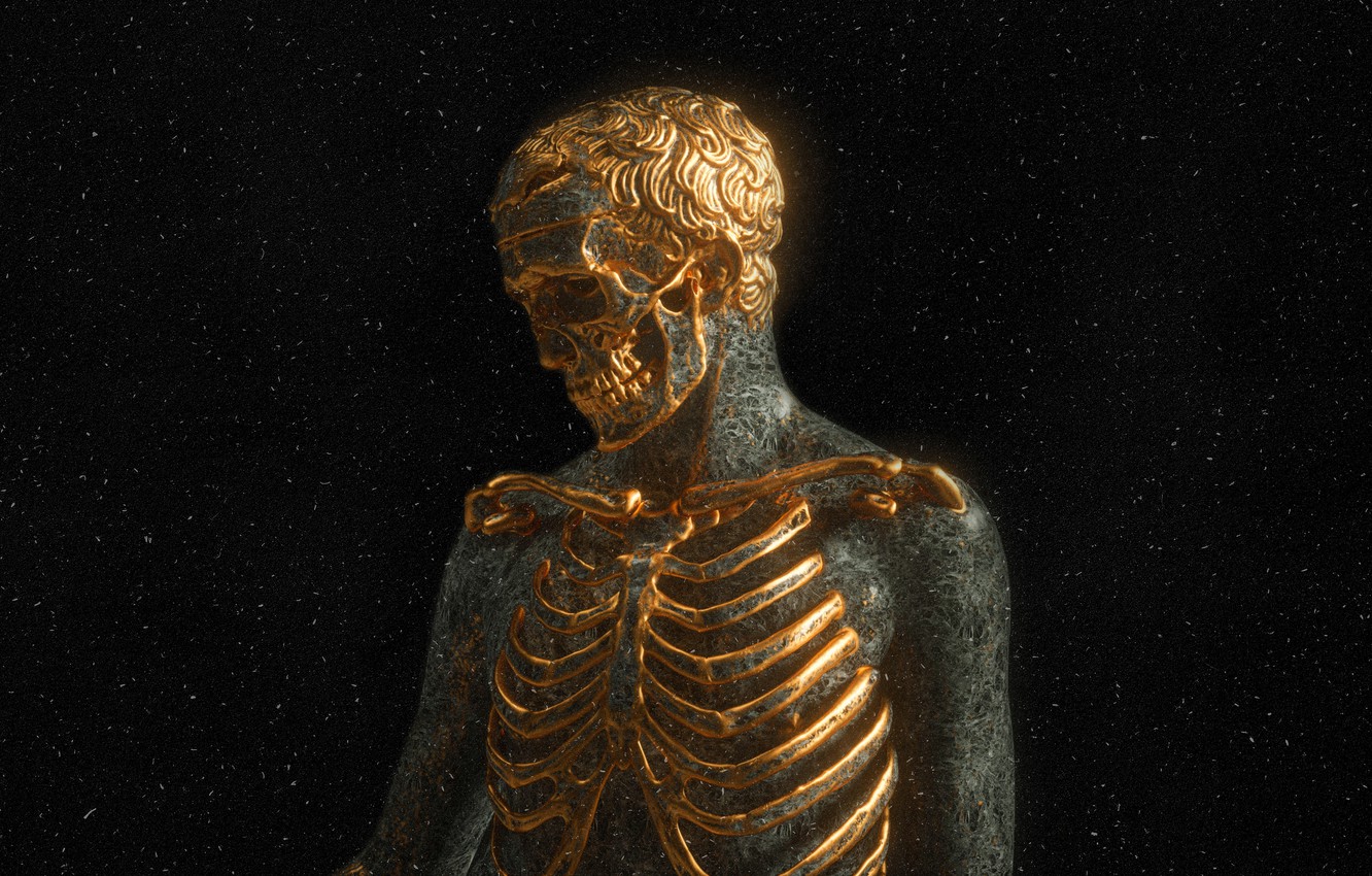 Wallpaper Darkness Skull Teeth Bones Skeleton Gold