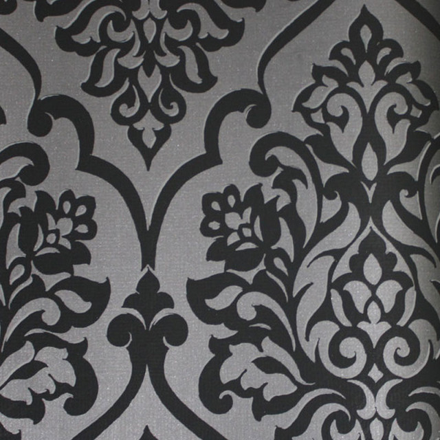 Black And Dark Grey Damask Wallpaper Contemporary By