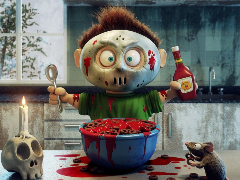Cartoon Boy Horror Humor Killer Skull Blood Halloween Mask