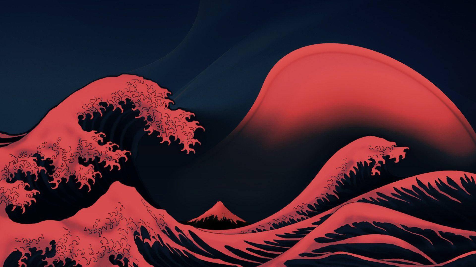 Black And Red The Great Wave Off Kanagawa Wallpaper