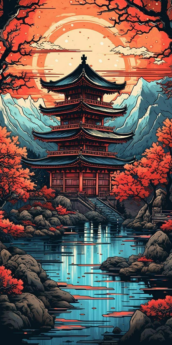 Japanese Temple Artwork iPhone Wallpaper Beautiful HD
