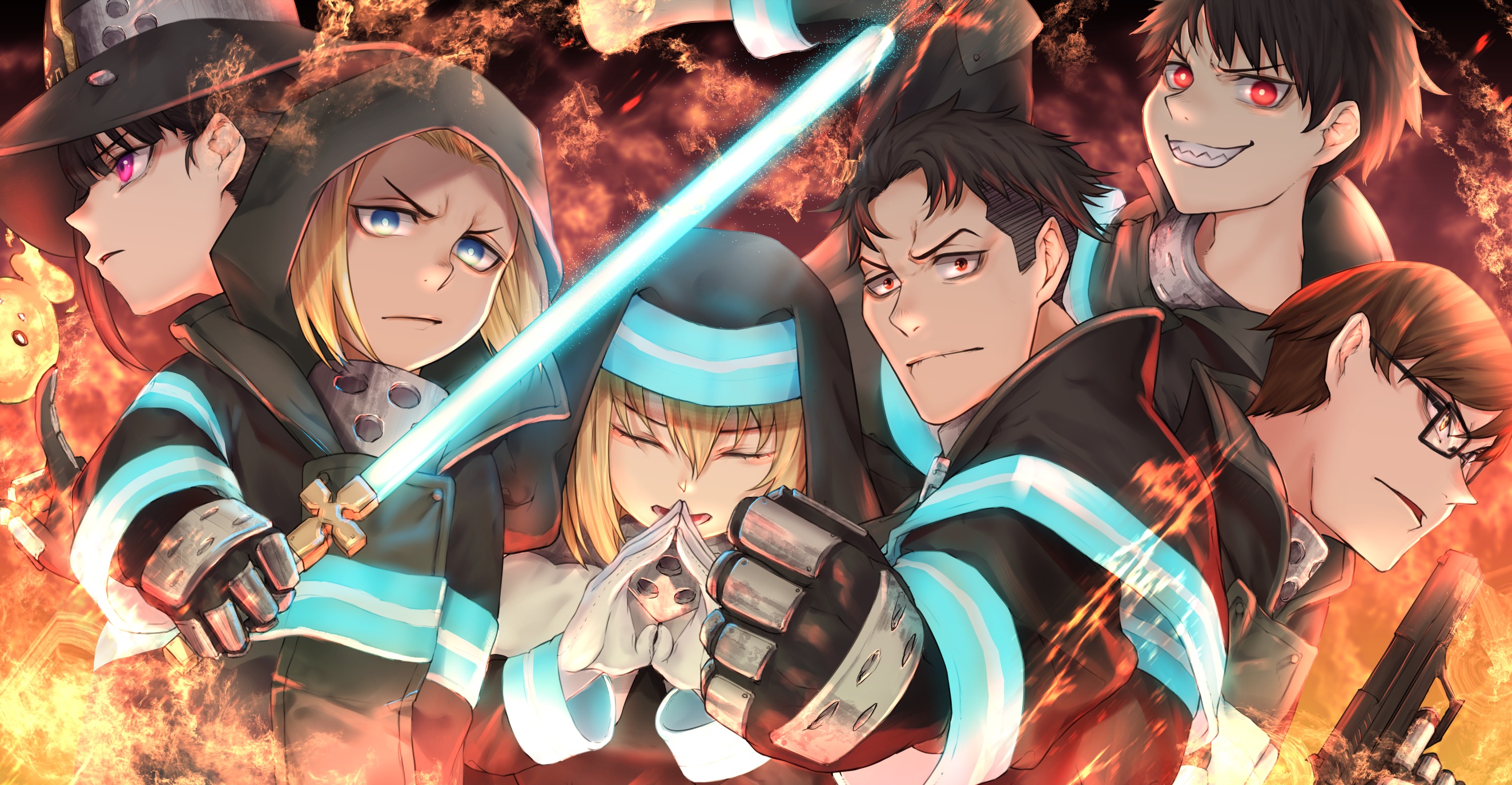 Maki Oze Akitaru Oubi Shinra Kusakabe Iris Takehisa Hinawa Arthur Boyle Wallpaper
