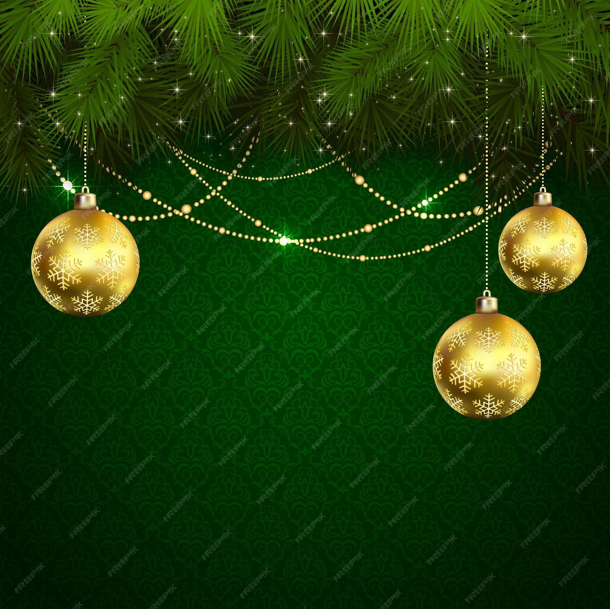 Premium Vector Christmas balls on green wallpaper