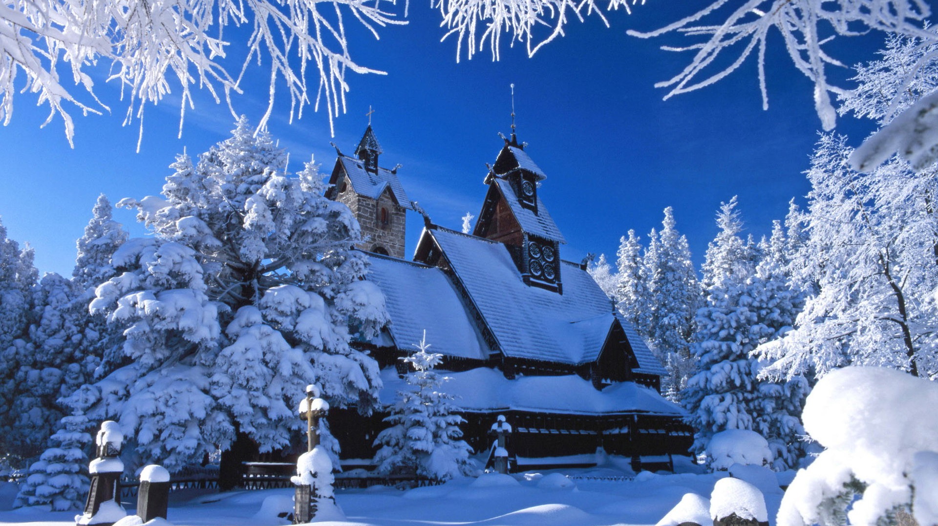 Beautiful Sceneries Of Nature Snow Covered Houses And