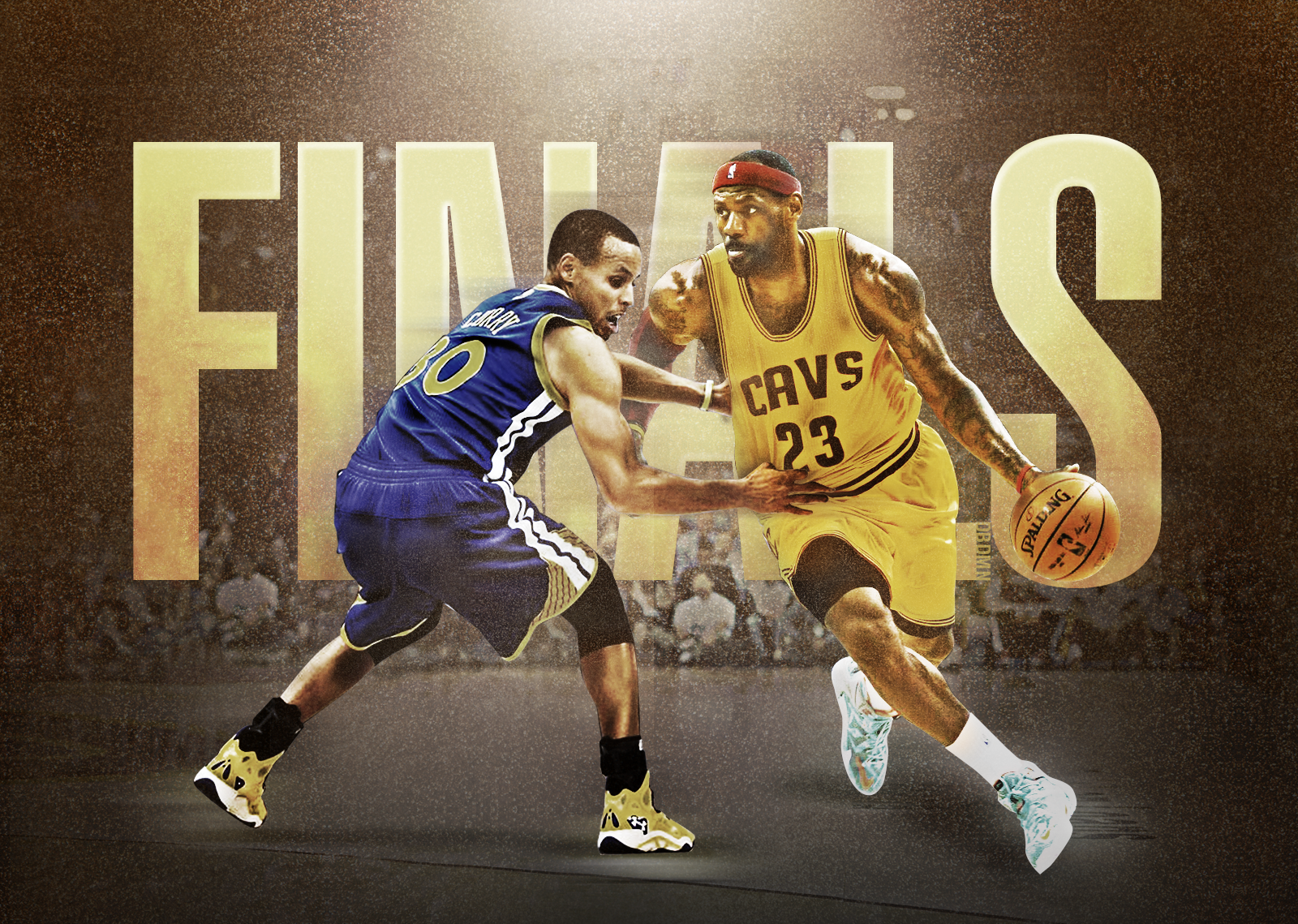 LeBron James and Stephen Curry battling for the ball in the NBA Finals