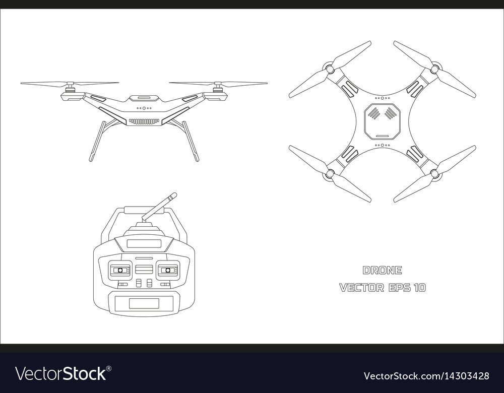 Outline Drawing Of Drone On A White Background Vector Image