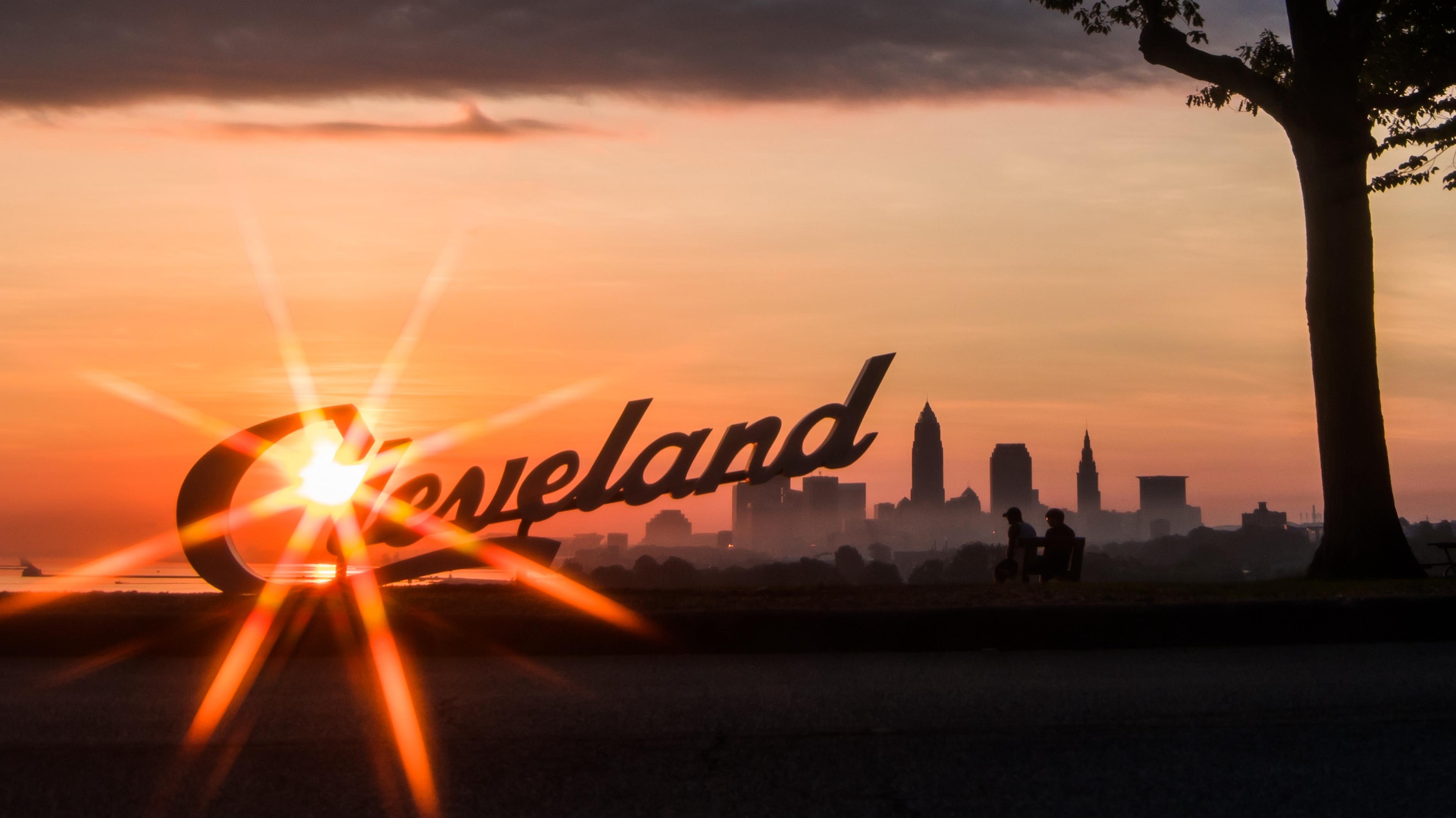 Wallpaper 4k Cleveland Night City Sunset Silhouettes