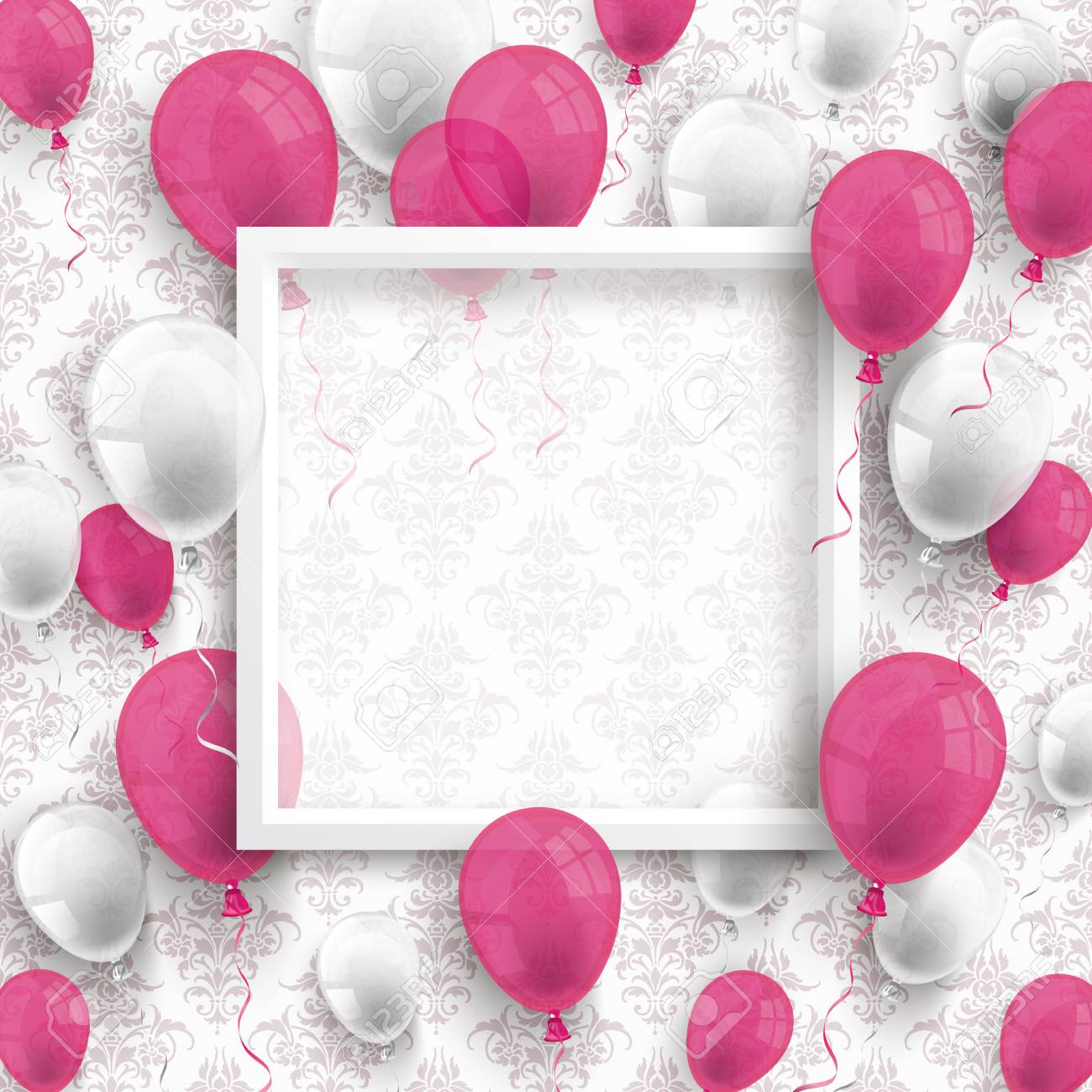 Colored Balloons With White Frame On The Wallpaper Ornaments