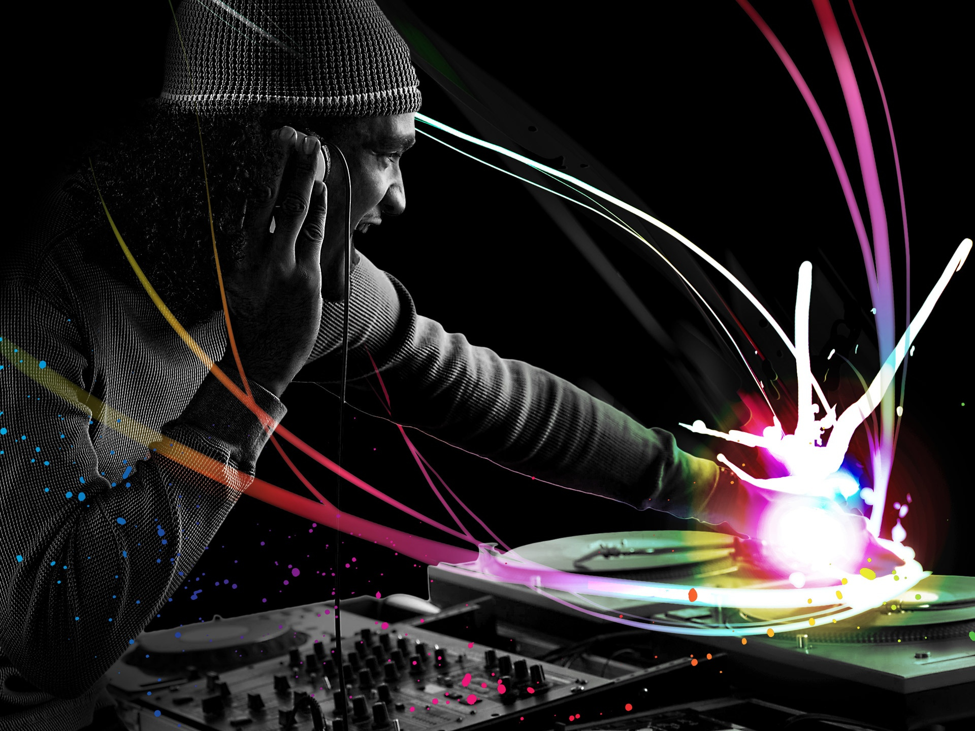 DJ wearing headphones, digital art illustration, Generative AI 23144285  Stock Photo at Vecteezy