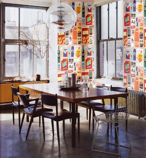 Retro Wallpaper Patterns In Red And Orange Colors For Dining Room