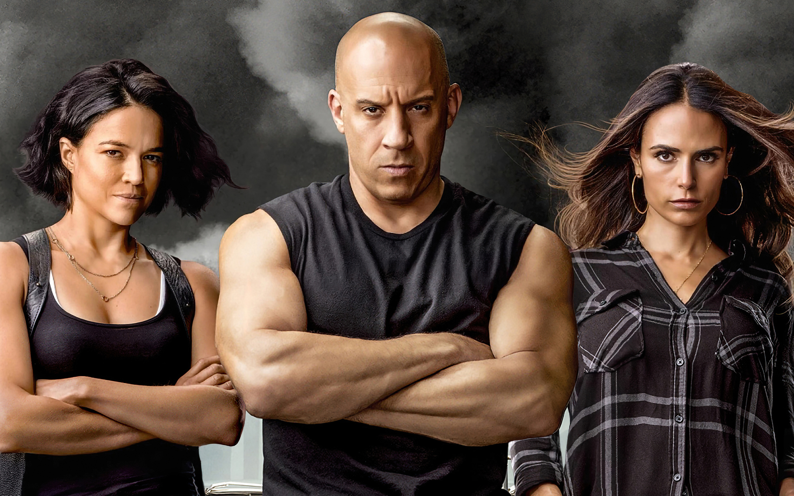 Vin Diesel with Michelle Rodriguez and Nathalie Emmanuel in Fast X