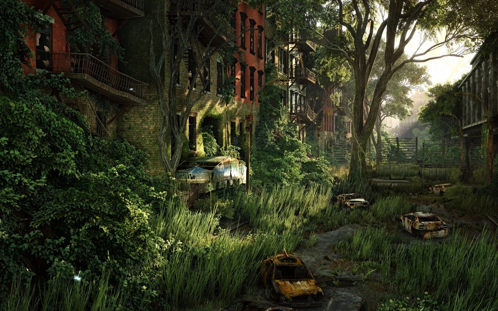 Abandoned Cars And Buildings At Daytime Forest Nature Crysis